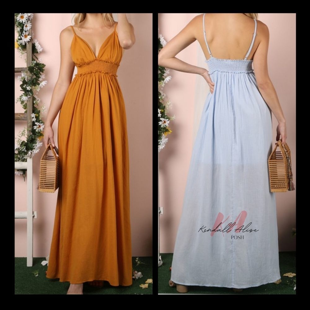 Ninexis Plus Smocking Waist Golden Sun Maxi Dress with Adjustable Strap 1X